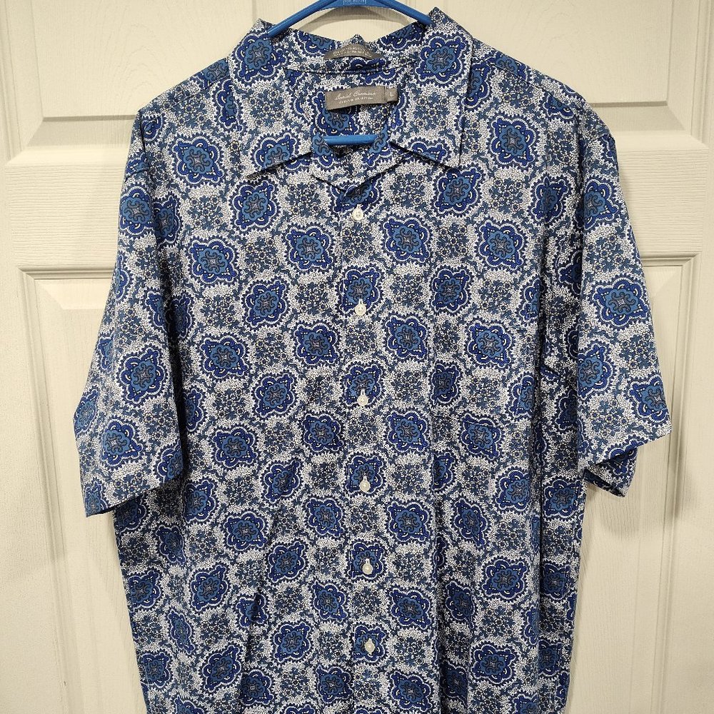 Mens Cremeiux Blue Geometric Pattern Western Style Shirt
